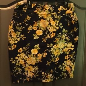 Navy and Yellow Floral Pencil  Skirt